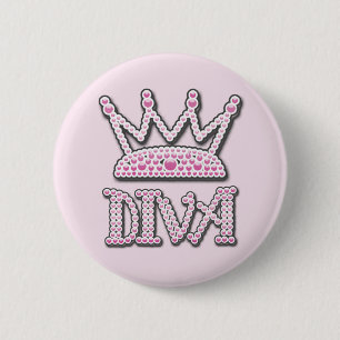 Cute Pink Printed Pearls Diva Princess Crown 6 Cm Round Badge