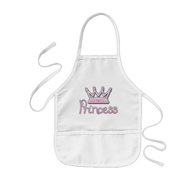 Cute Pink Printed Pearls Princess Crown Kids Apron (Front)