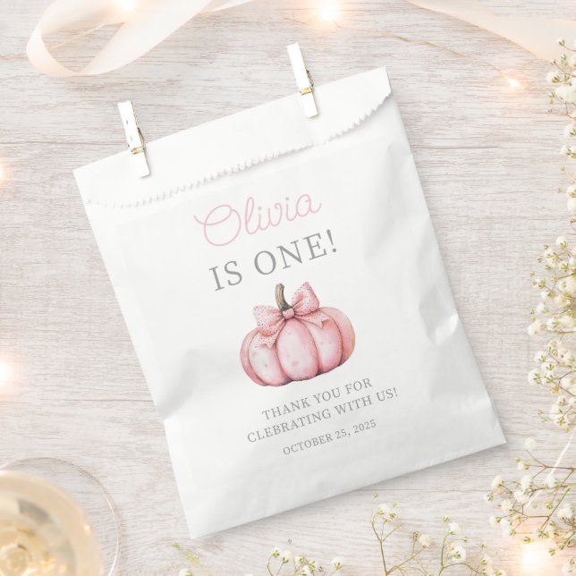 Cute Pink Pumpkin Baby Girl 1st Birthday  Favour Bag (Clipped)