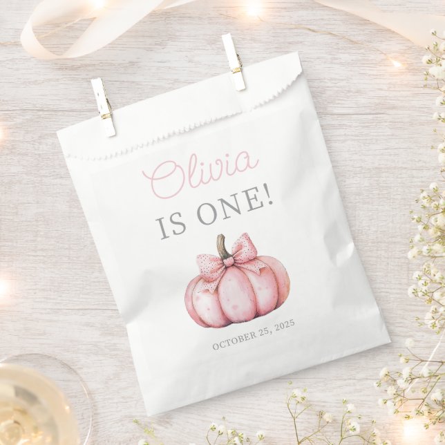 Cute Pink Pumpkin Baby Girl 1st Birthday  Favour Bag (Clipped)