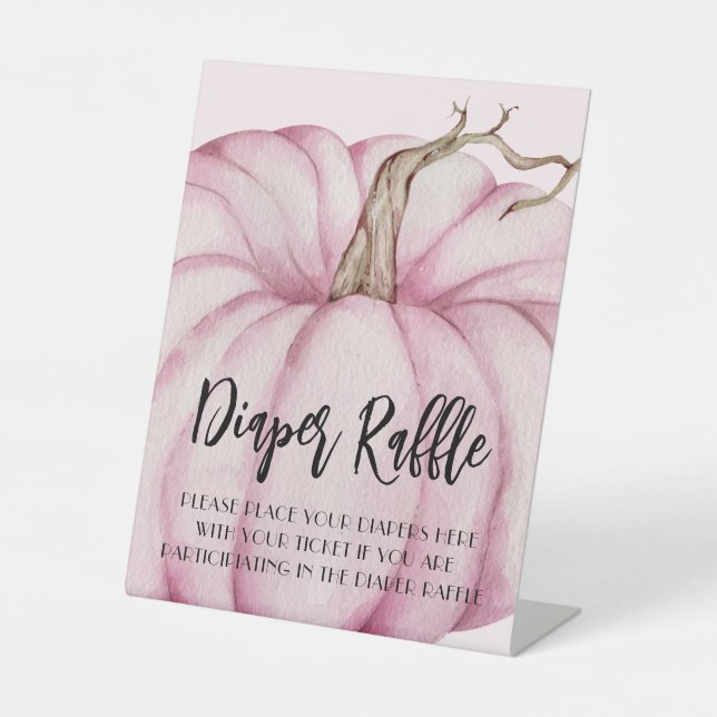 Cute Pink Pumpkin Baby Shower Diaper Raffle Pedestal Sign (Front)
