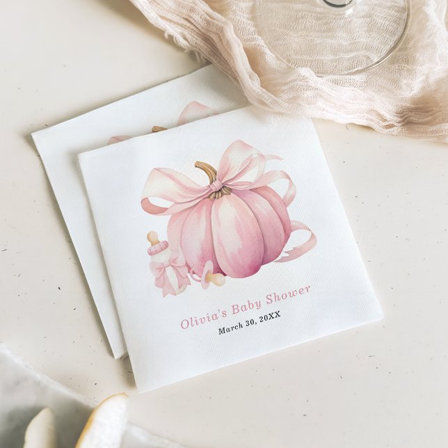 Cute Pink Pumpkin Bow Girl Baby Shower  Napkins (Creator Uploaded)