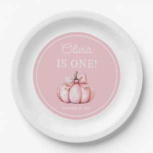Cute Pink Pumpkin Girl 1st Birthday Paper Plate