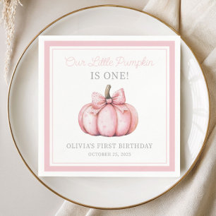 Cute Pink Pumpkin Girl Baby First Birthday Napkin