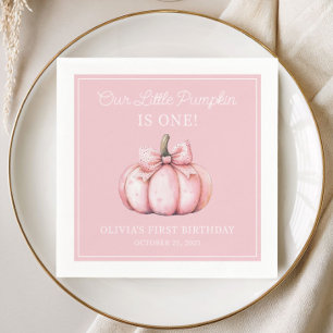 Cute Pink Pumpkin Girl Baby First Birthday Napkin