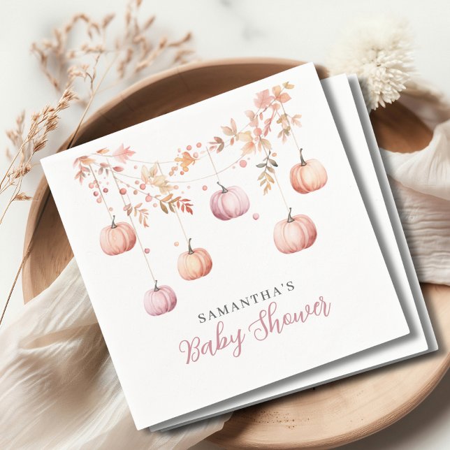 Cute Pink Pumpkin Girl Baby Shower Napkin (Creator Uploaded)