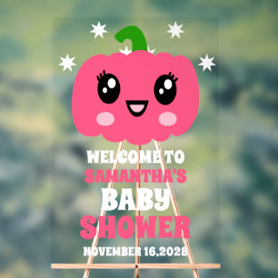 Cute Pink Pumpkin Girl Baby Shower Welcome Acrylic Sign