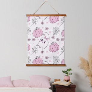 Cute Pink Pumpkin Halloween Pattern Hanging Tapestry