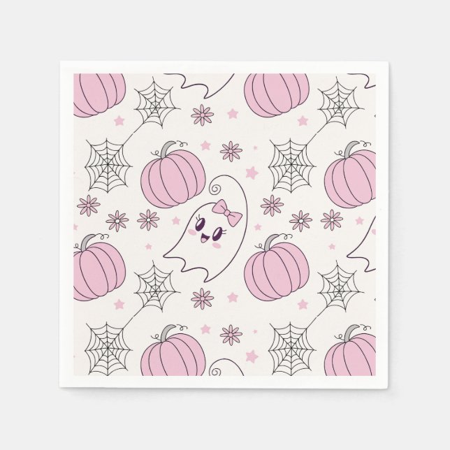 Cute Pink Pumpkin Halloween Pattern Napkin (Front)