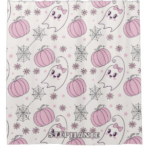 Cute Pink Pumpkin Halloween Pattern Shower Curtain