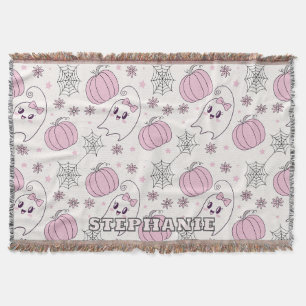 Cute Pink Pumpkin Halloween Pattern Throw Blanket