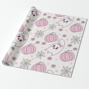 Cute Pink Pumpkin Halloween Pattern Wrapping Paper