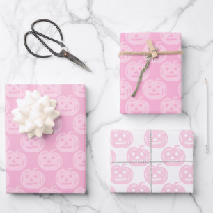 Cute Pink Pumpkin Pattern Halloween Party Wrapping Paper Sheet