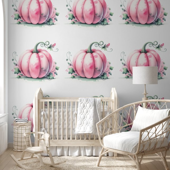 Cute Pink Pumpkin Pattern Wallpaper (Kids)