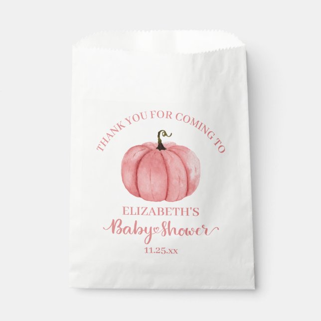 Cute Pink Pumpkin Thank You Baby Shower Favour Bag (Front)