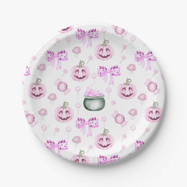 Cute Pink Pumpkins Pattern Paper Plate (Front)