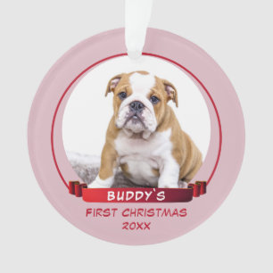 Cute Pink Puppy 1st Christmas Dog Photo Ornament