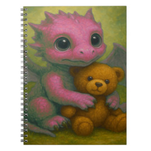 Cute Pink Puppy Eyed Baby Dragon with Teddy Bear Notebook