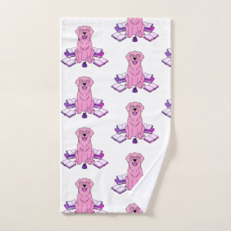 Cute Pink Puppy Writer Accessory Bookworm Design Hand Towel