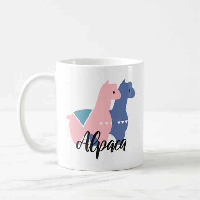 Cute Pink Purple Alpaca Illustration Coffee Mug (Left)
