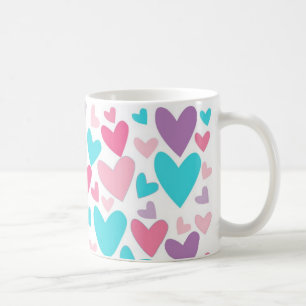 Cute Pink Purple and Blue Hearts Pattern Coffee Mug
