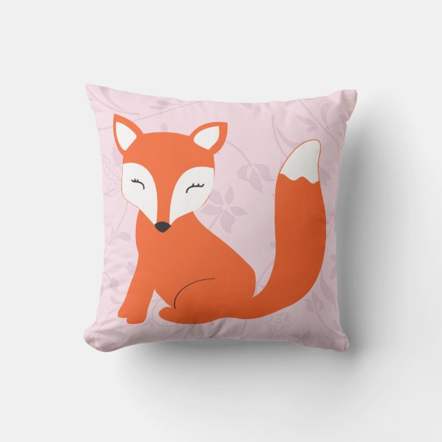Cute Pink Purple Baby Fox Pillow (Front)