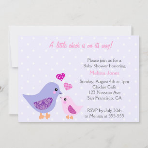 Cute Pink & Purple Bird Baby Shower invitation