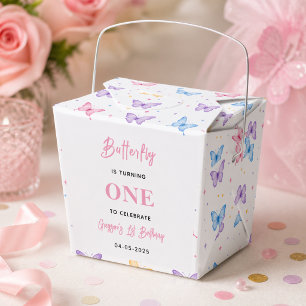 Cute Pink Purple Butterfly 1st Birthday for Girls Favour Box