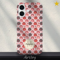 Cute Pink Purple Cat Polka Dots Name Monogram