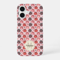Cute Pink Purple Cat Polka Dots Name Monogram