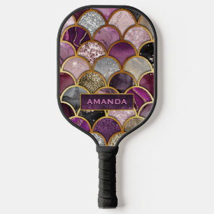 Cute pink purple gold beige mermaid scales girly pickleball paddle
