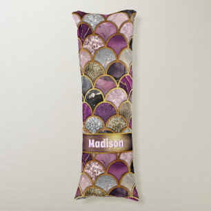 Cute pink purple gold mermaid scales body cushion