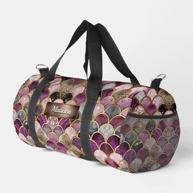 Cute pink purple gold mermaid scales duffle bag (Right Corner)
