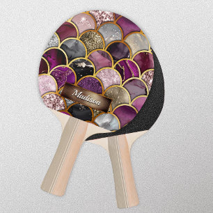 Cute pink purple gold mermaid scales ping pong paddle