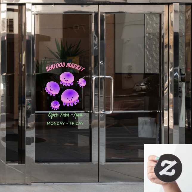 Cute pink purple jellyfish kawaii cartoon (Office Door)