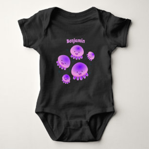 Cute pink purple jellyfish kawaii cartoon baby bodysuit