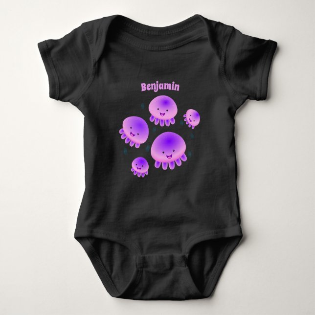 Cute pink purple jellyfish kawaii cartoon baby bodysuit (Front)