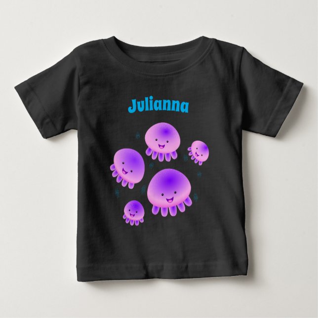 Cute pink purple jellyfish kawaii cartoon baby T-Shirt (Front)