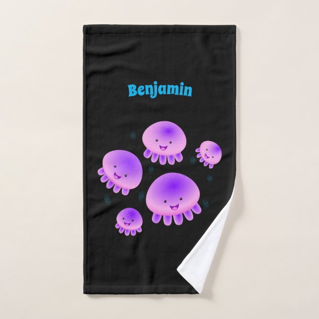 Cute pink purple jellyfish kawaii cartoon bath towel set (Hand Towel)