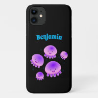 Cute pink purple jellyfish kawaii cartoon