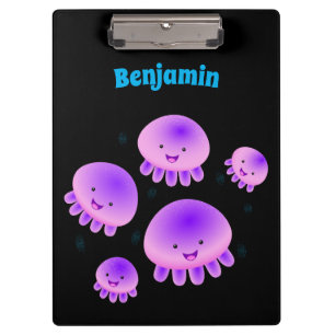 Cute pink purple jellyfish kawaii cartoon clipboar clipboard