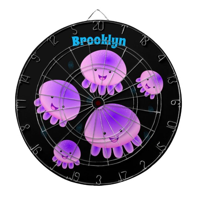 Cute pink purple jellyfish kawaii cartoon dartboard (Front)