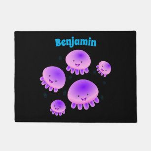 Cute pink purple jellyfish kawaii cartoon doormat