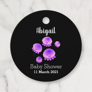 Cute pink purple jellyfish kawaii cartoon favour tags