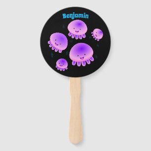 Cute pink purple jellyfish kawaii cartoon hand fan