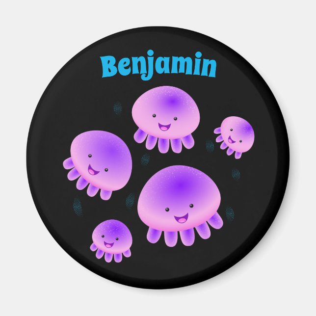 Cute pink purple jellyfish kawaii cartoon magnet (Front)