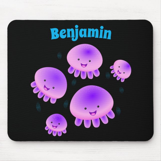 Cute pink purple jellyfish kawaii cartoon mouse pad (Front)