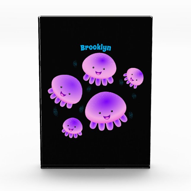 Cute pink purple jellyfish kawaii cartoon photo block (Front)