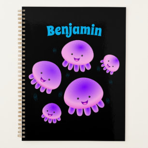 Cute pink purple jellyfish kawaii cartoon planner