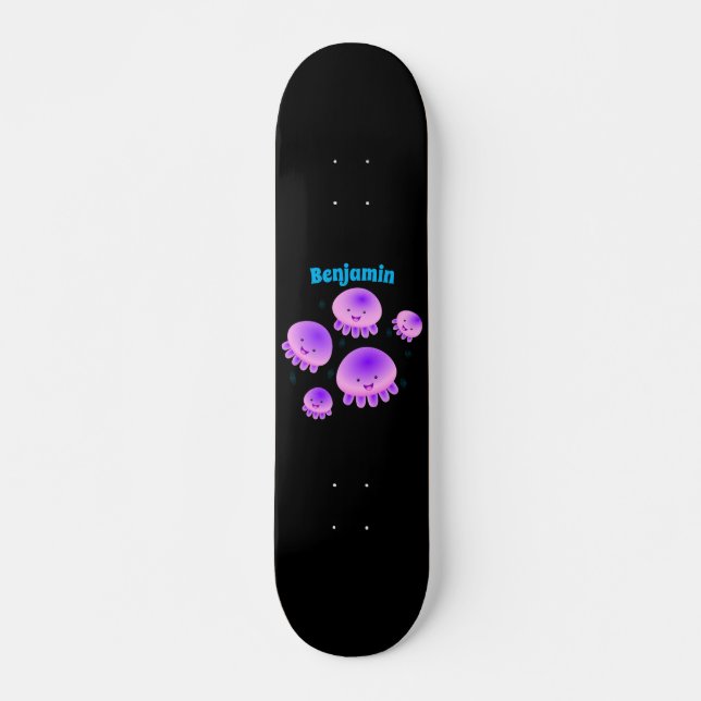 Cute pink purple jellyfish kawaii cartoon skateboard (Front)